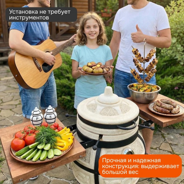 Тандыр "Есаул" с откидной крышкой, термометром и боковыми столиками (VIP комплект)
