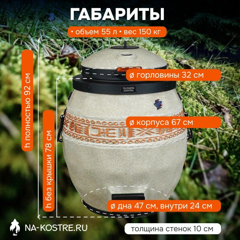 Тандыр Сармат утепленный с откидной крышкой и термометром на колесах + столики