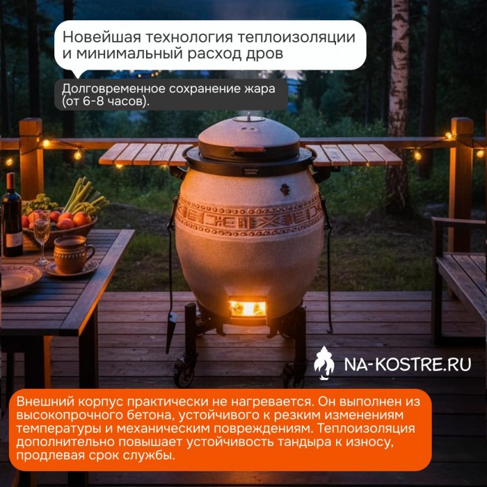 Тандыр Сармат утепленный с откидной крышкой и термометром на колесах + столики