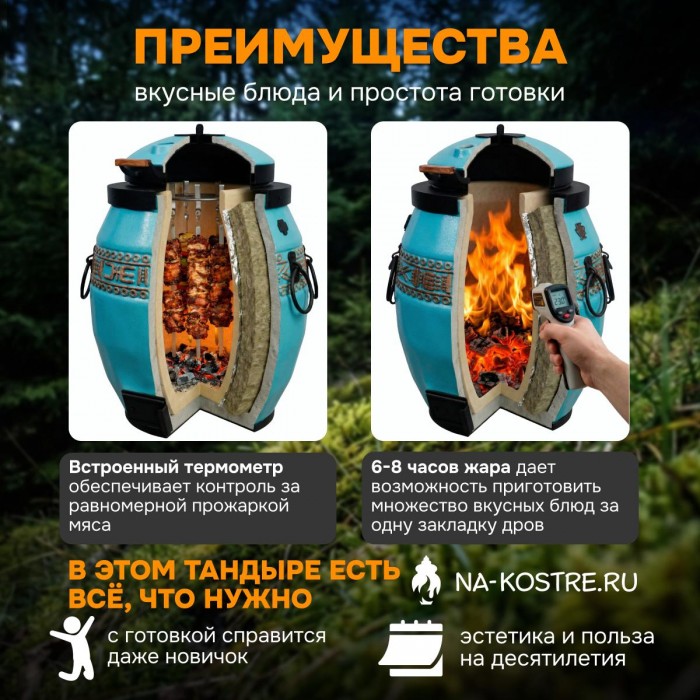 Тандыр Сармат утепленный на колесах с откидной крышкой и термометром (Тиффани)