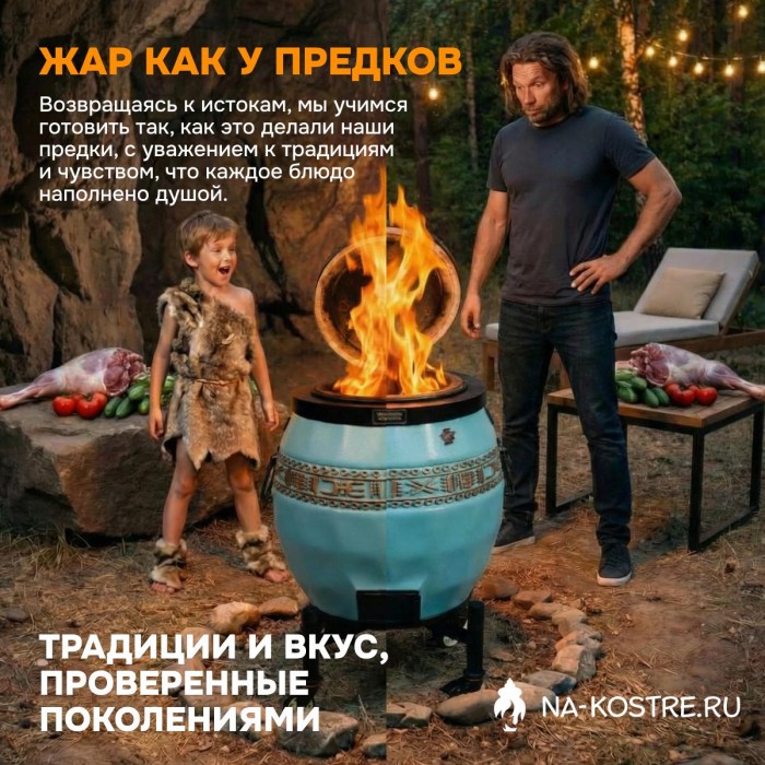 Тандыр Сармат утепленный на колесах с откидной крышкой и термометром (Тиффани)