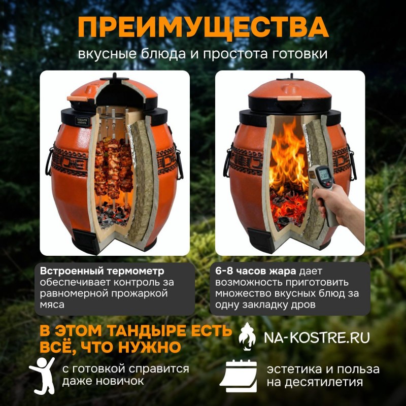 Тандыр Сармат утепленный на колесах с откидной крышкой и термометром (Терракотовый)