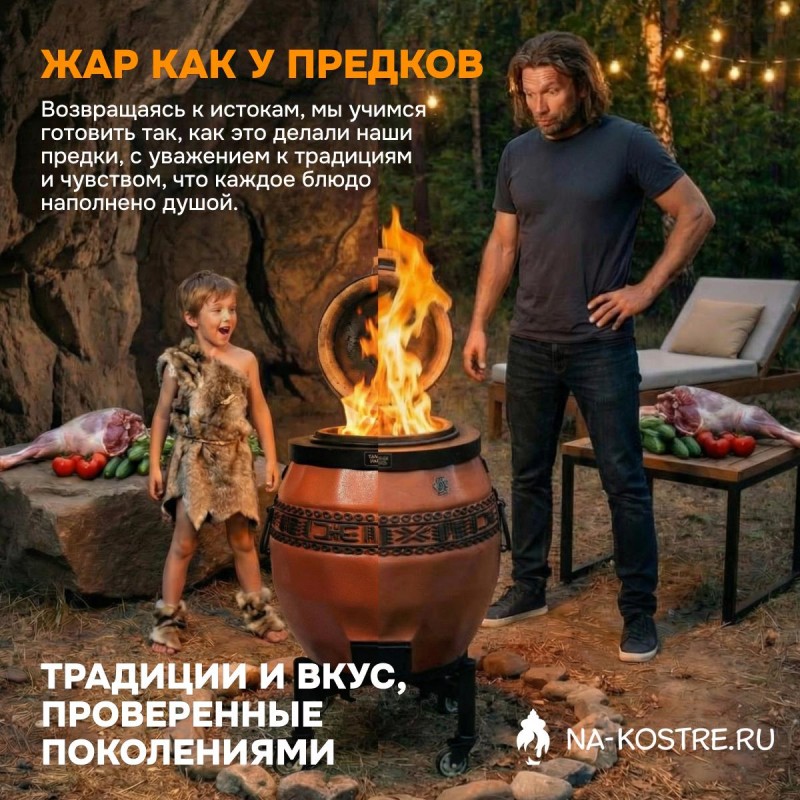 Тандыр Сармат утепленный на колесах с откидной крышкой и термометром (Терракотовый)