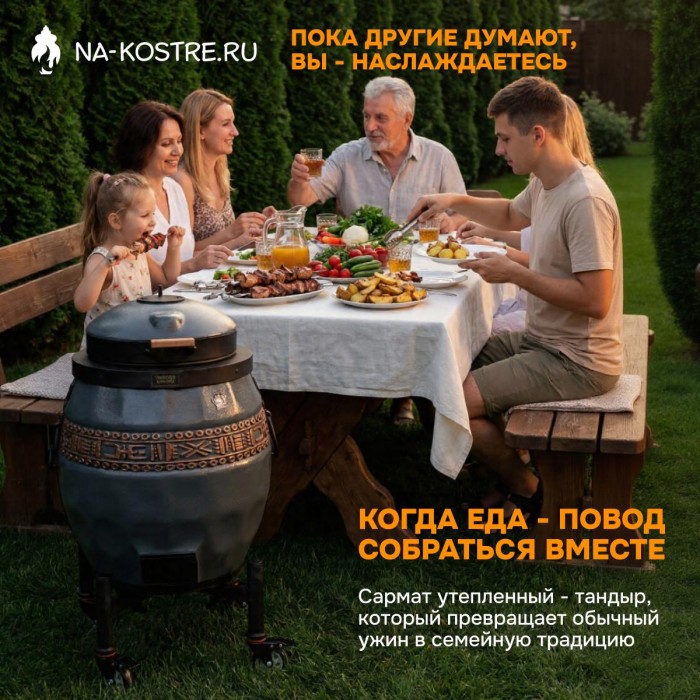 Тандыр Сармат утепленный на колесах с откидной крышкой и термометром (Серый)