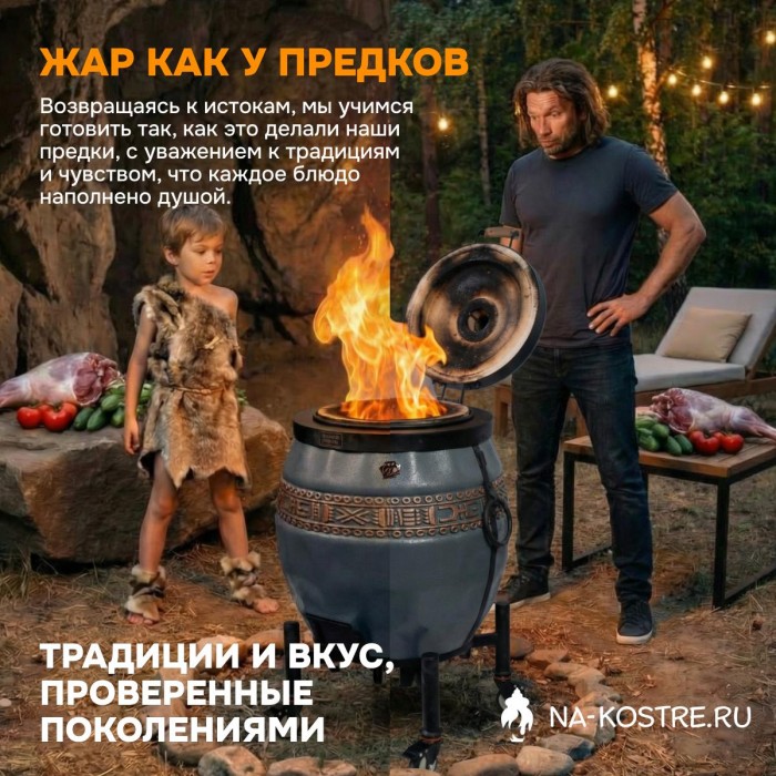 Тандыр Сармат утепленный на колесах с откидной крышкой и термометром (Серый)