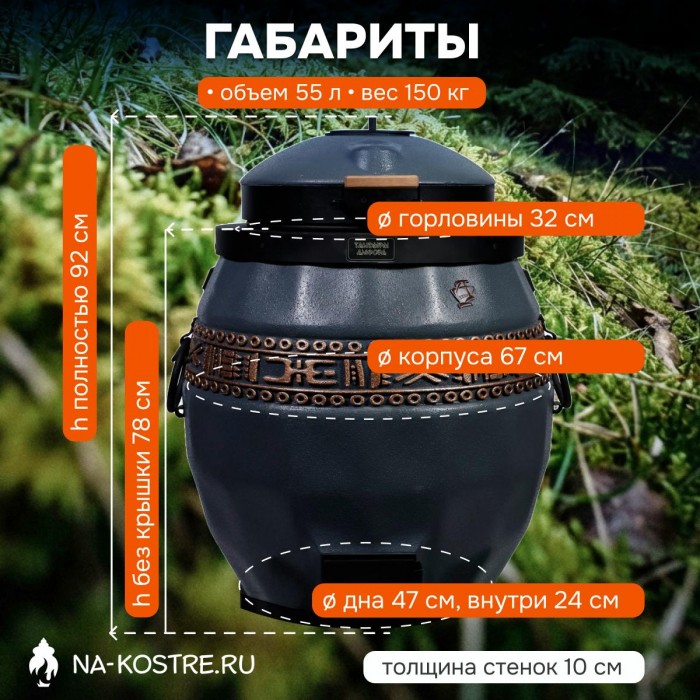 Тандыр Сармат утепленный на колесах с откидной крышкой и термометром (Графит)